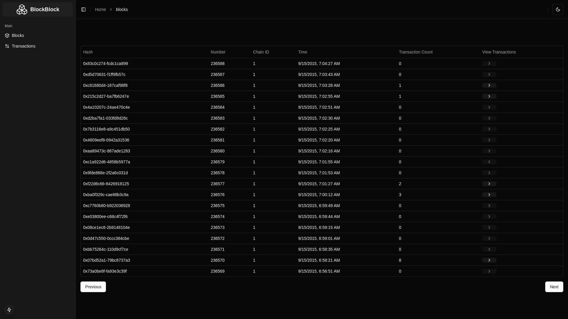 BlockBlock Frontend Blocks Explorer Page