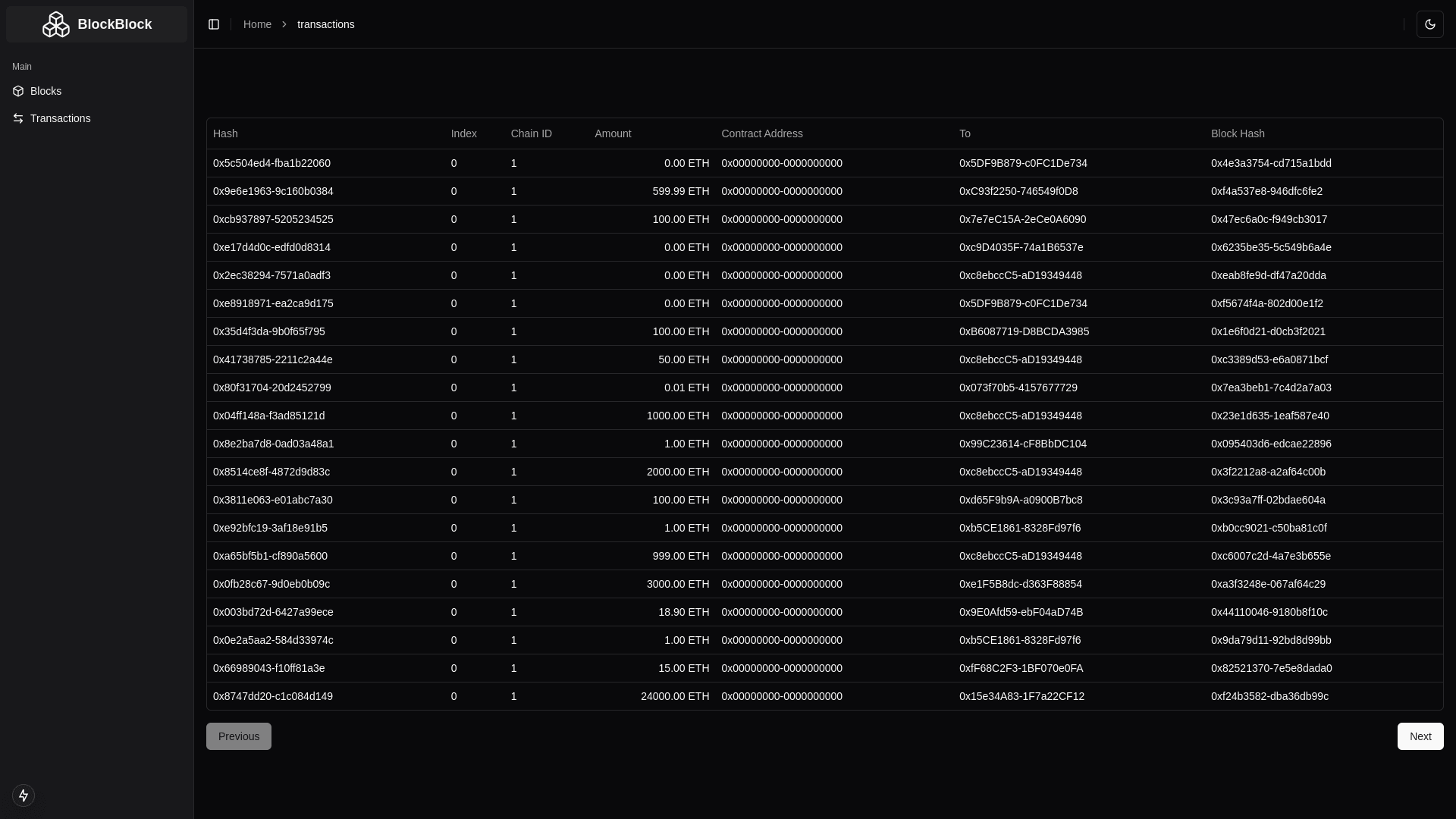 BlockBlock Frontend Transactions Explorer Page